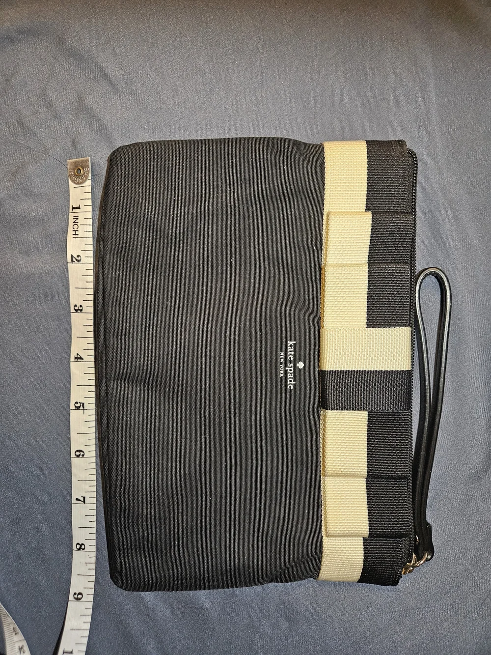 Kate Spade Black & Cream Bow Canvas Wristlet